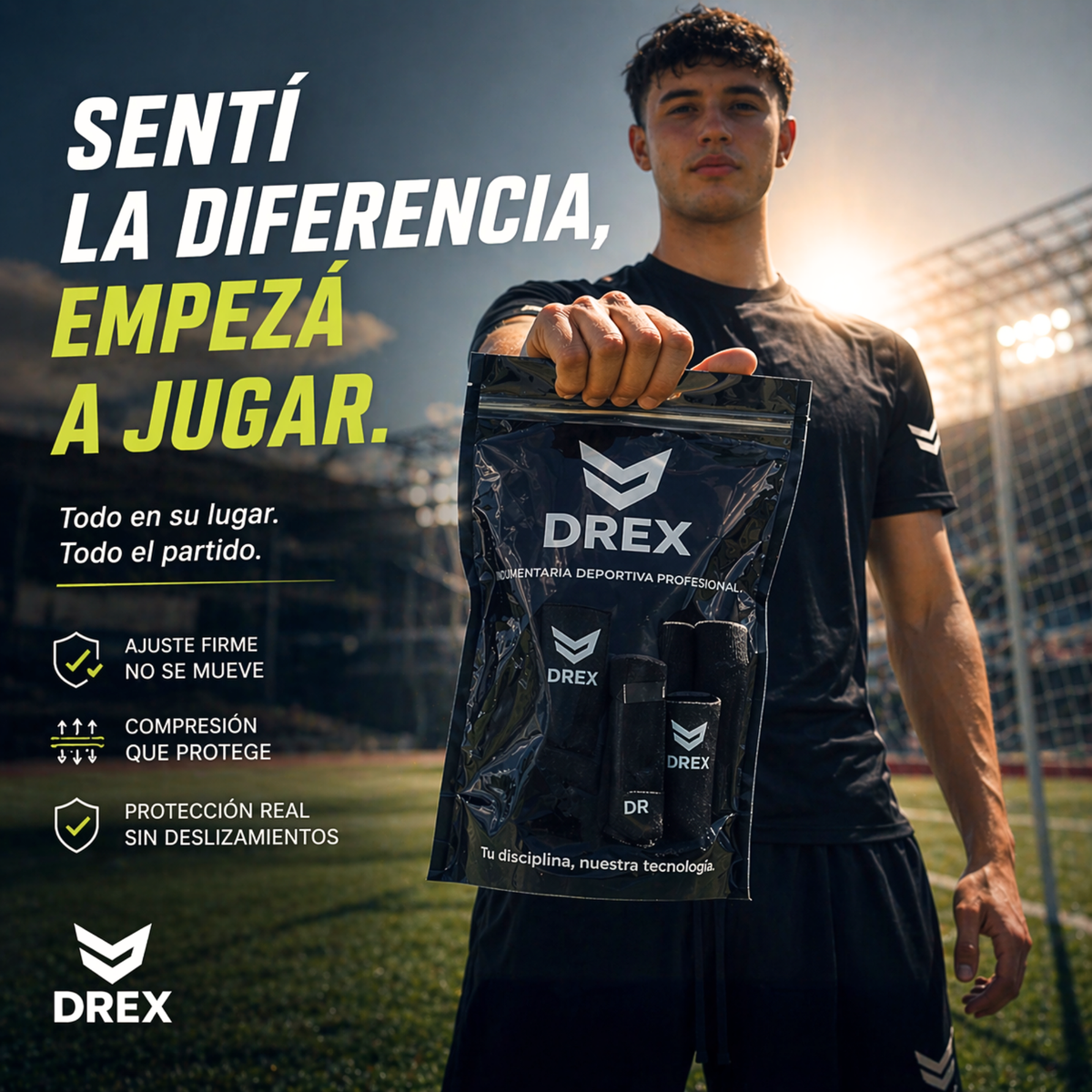 SET DREX Mini Canilleras de Fútbol + Bandas de Sujeción